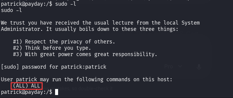 sudo -l